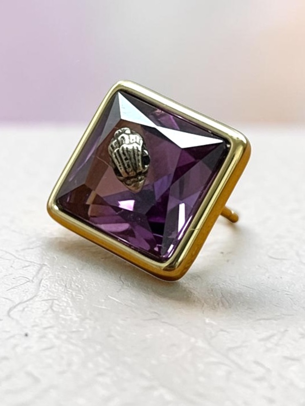 Kurt Geiger Gold-Trim Purple Square Crystal Stud Earring - Women Jewelry NWT